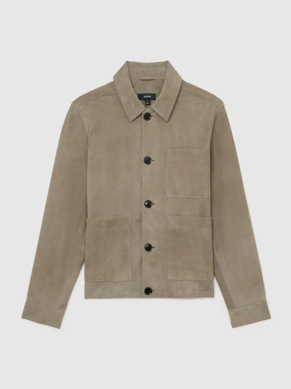 Reiss Soft Sage Green Suede Patch-pocket Worker Jacket, view 2