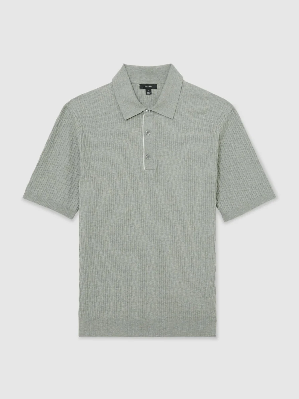 Reiss Soft Sage Textured-knit Half-button Polo Shirt, view 2