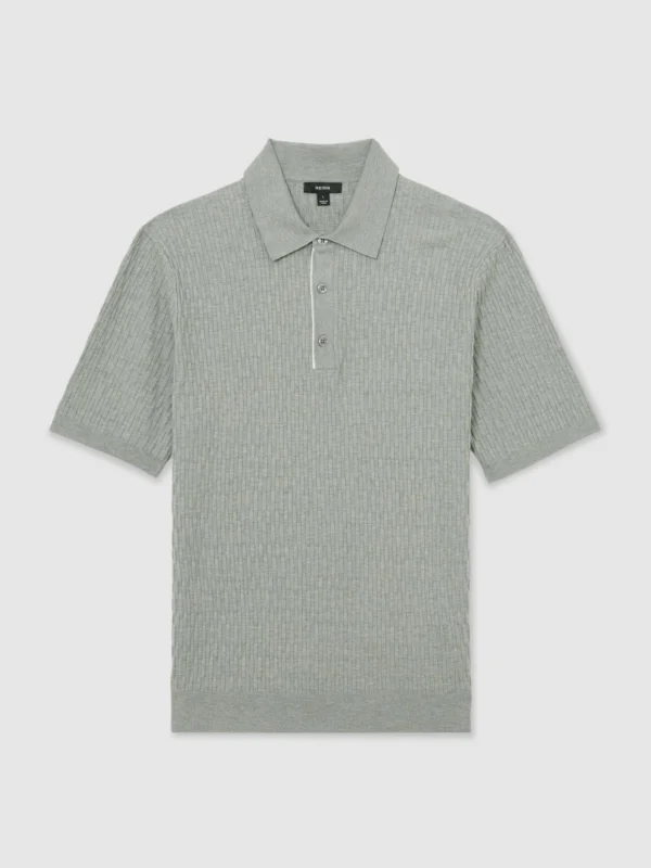 Reiss Soft Sage Textured-knit Half-button Polo Shirt