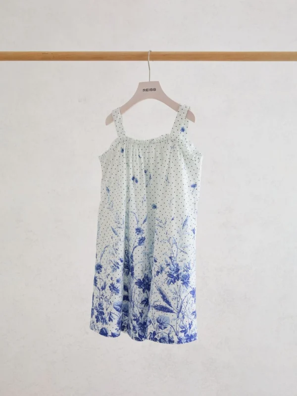 Reiss Solar Blue Print 9-13 yrs Cotton Floral-print Swing Dress