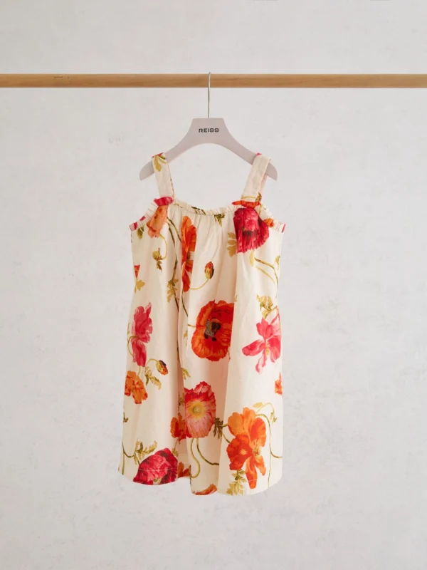 Reiss Solar White Print 13-14 yrs Cotton Floral-print Swing Dress, Years, White & Pink,