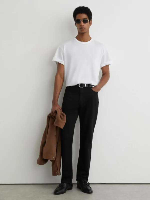 Reiss Solid Black Straight-leg Jeans