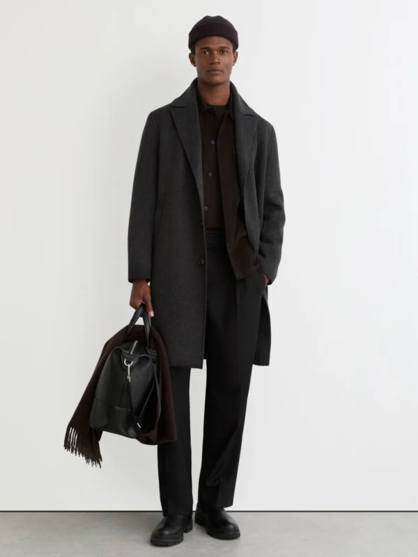 Reiss Squire Men's Charcoal Grey Wool-blend Single-breasted Overcoat