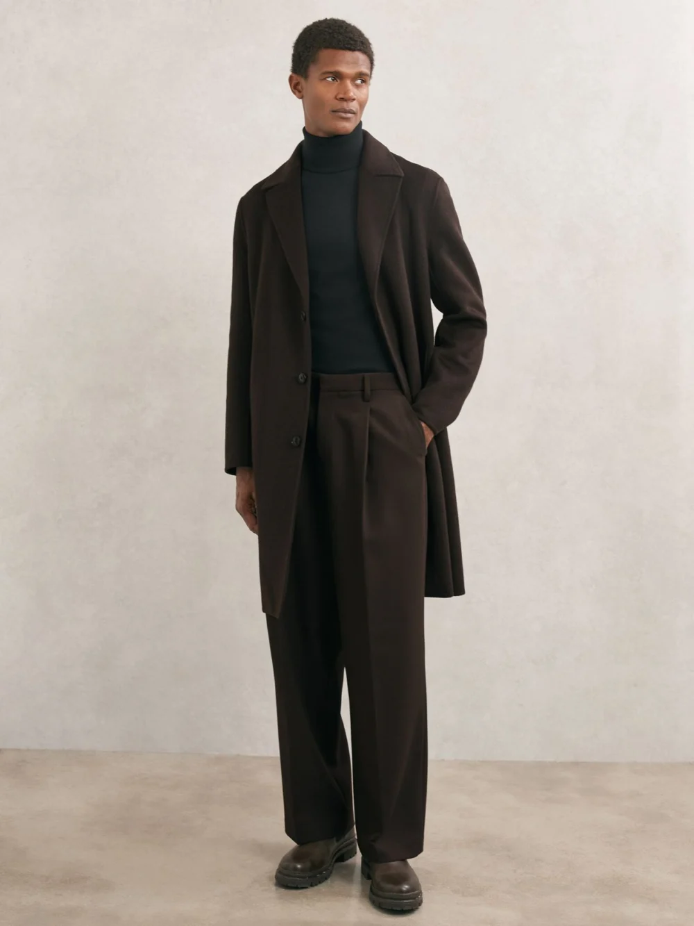 Reiss Squire Men's Dark Brown Wool-blend Single-breasted Overcoat