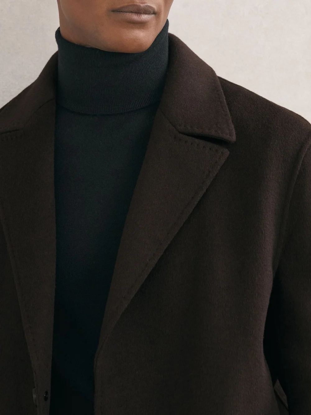 Reiss Squire Men's Dark Brown Wool-blend Single-breasted Overcoat, view 3