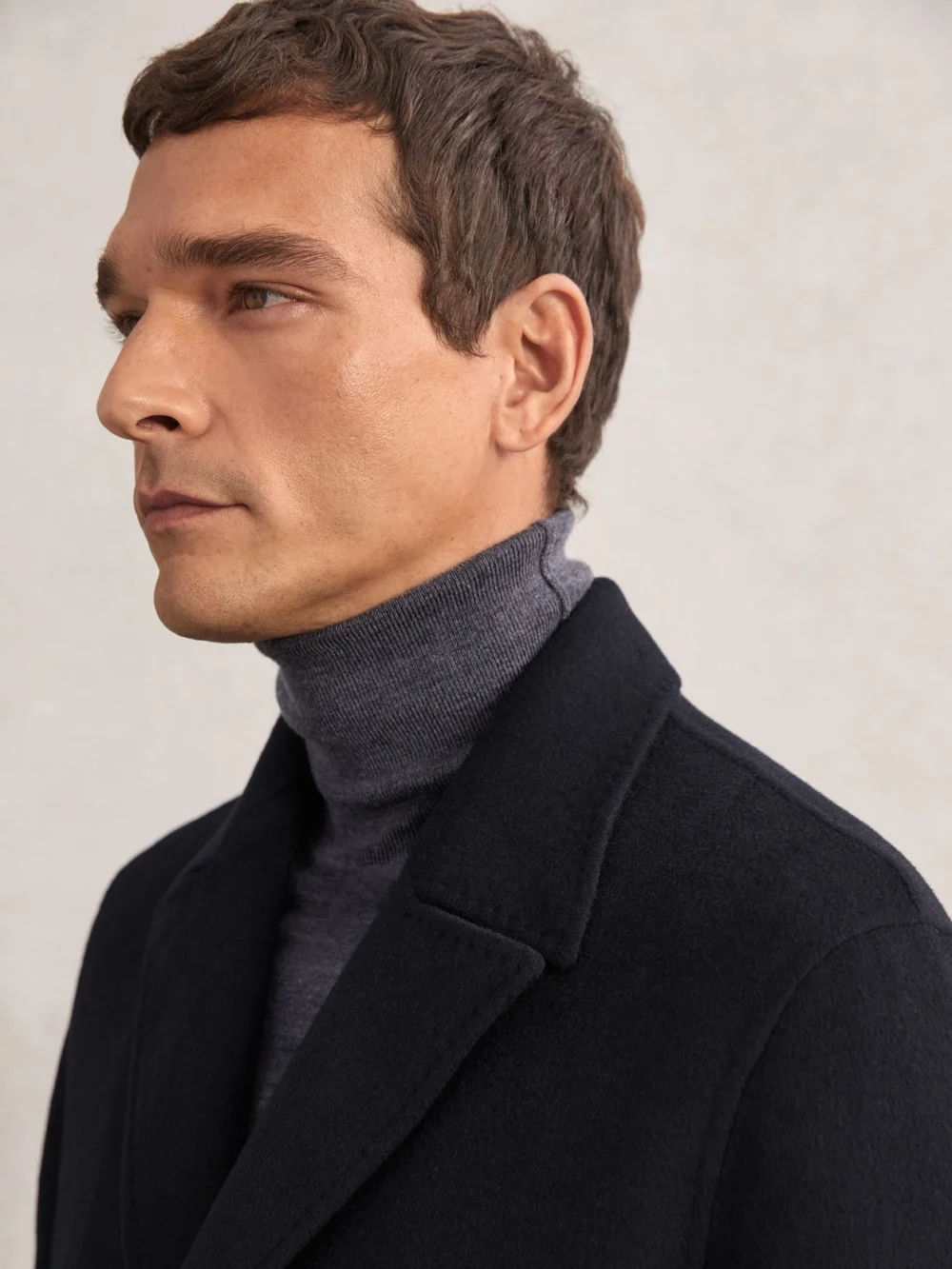 Reiss Squire Men's Navy Wool-blend Single-breasted Overcoat, view 4