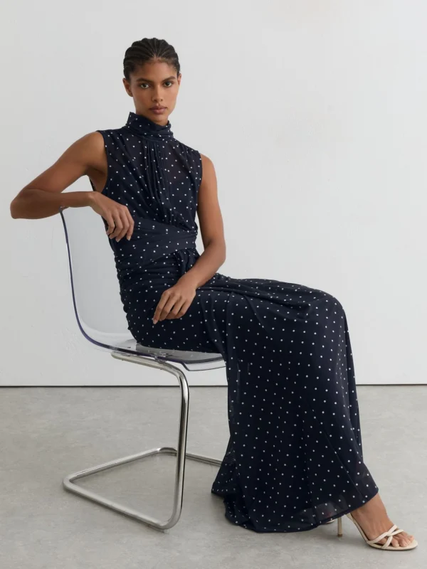 Reiss Stacey Polka-dot Print Sleeveless Maxi Dress, 6