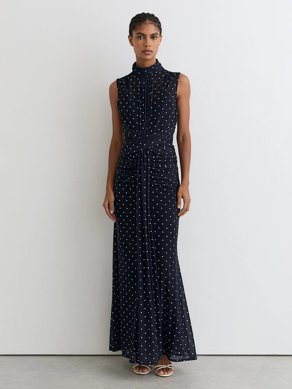 Reiss Stacey Polka-dot Print Sleeveless Maxi Dress, 6, view 3