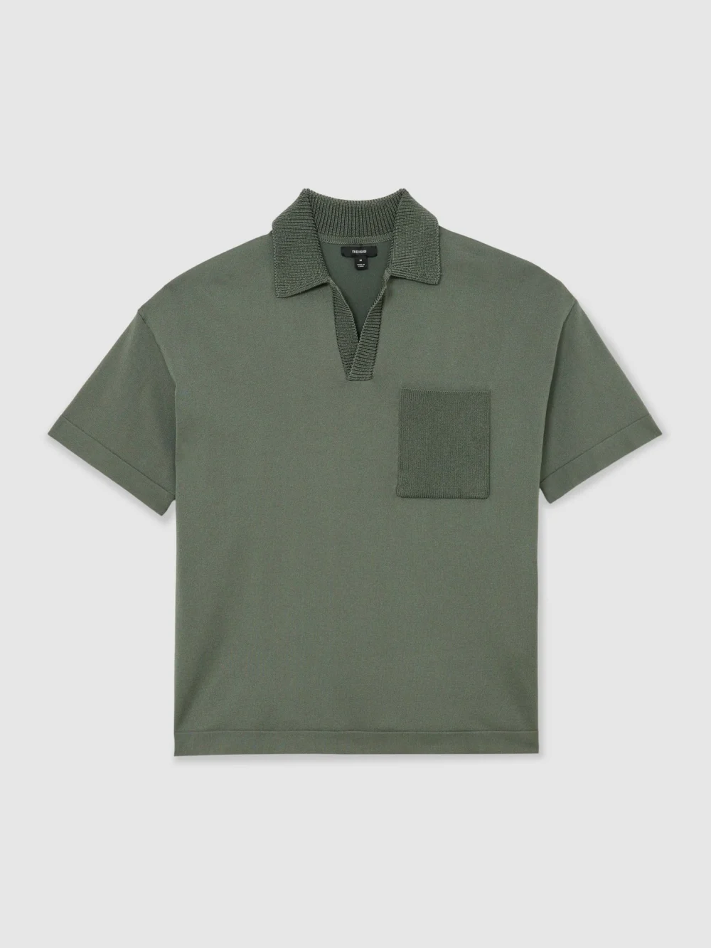 Reiss Steel Green Knitted Open-collar Polo Jumper, view 2