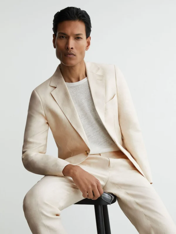 Reiss Stone Atlantic Classic Fit Linen-twill Single-breasted Blazer