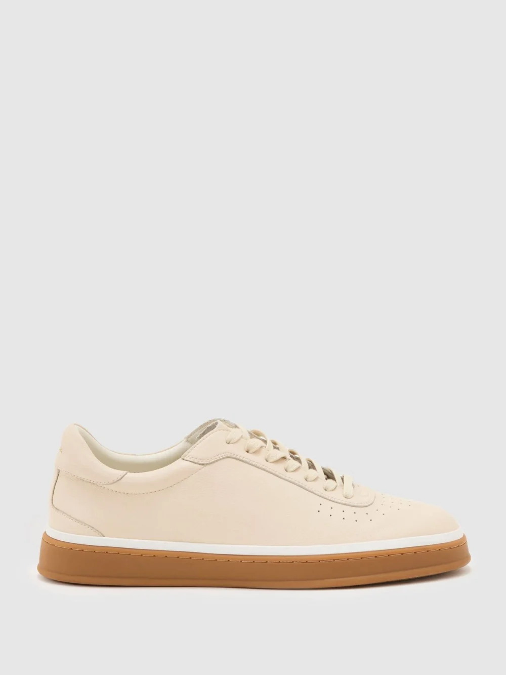 Reiss Stone Beige Leather Perforated-detail Trainers
