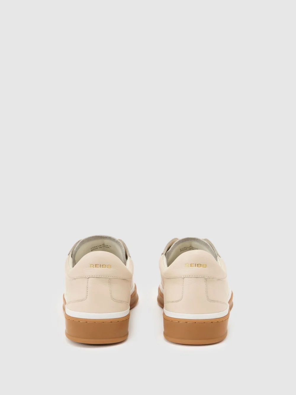 Reiss Stone Beige Leather Perforated-detail Trainers, view 4