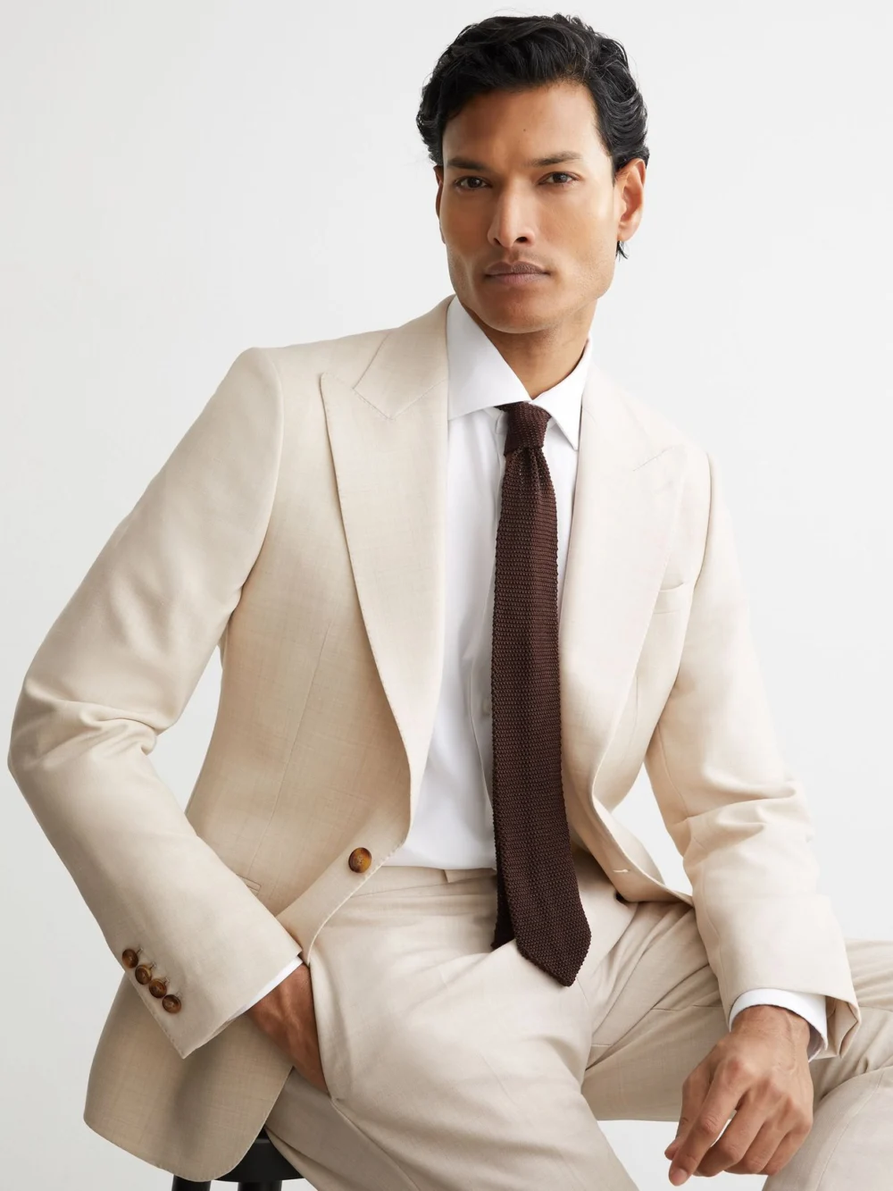 Reiss Stone Belmont Tailored Fit Single-breasted Textured Suit Blazer with Wool in Navy, view 4