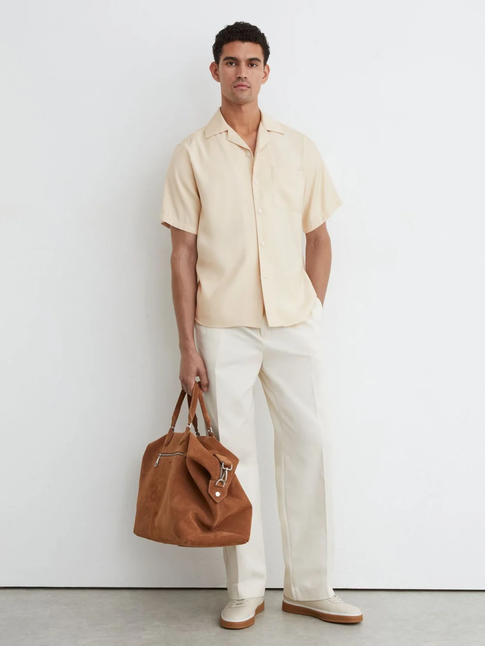 Reiss Stone -blend Relaxed Cuban-collar Shirt, view 3