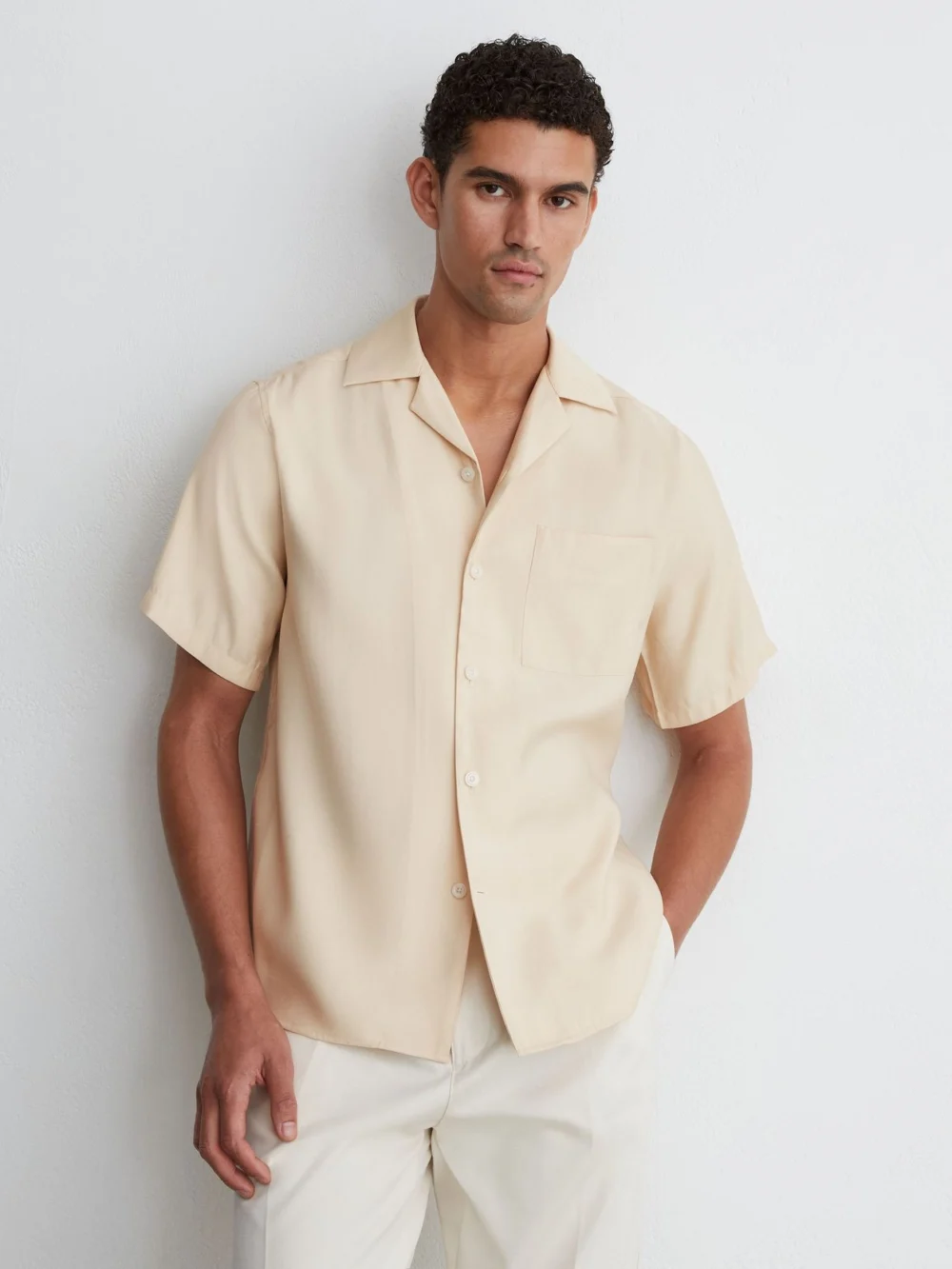 Reiss Stone -blend Relaxed Cuban-collar Shirt, view 4