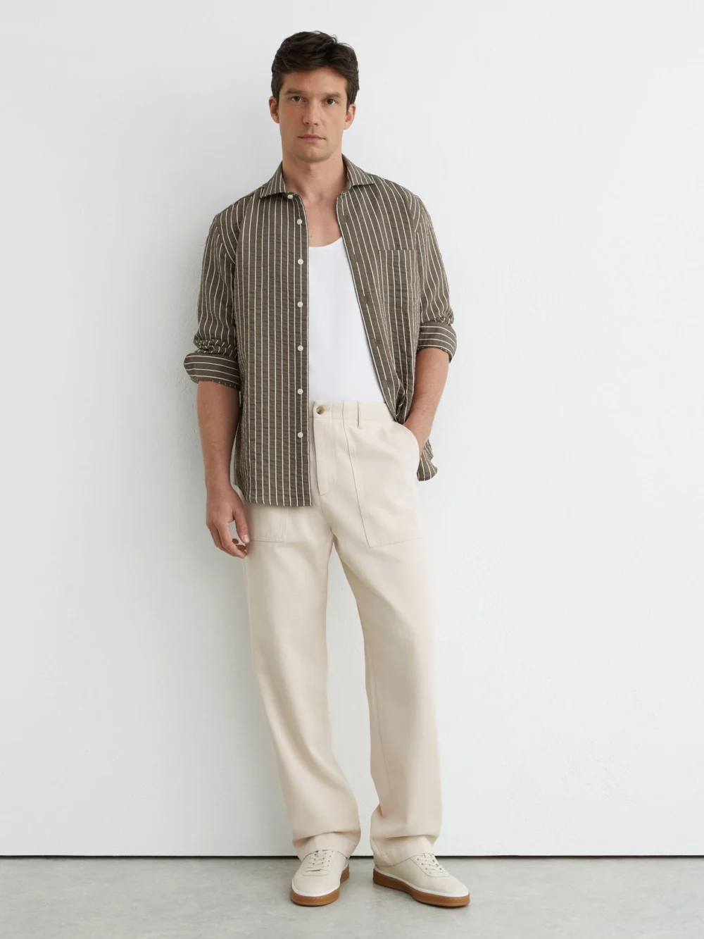 Reiss Stone Cotton and Wool Relaxed-fit Trousers