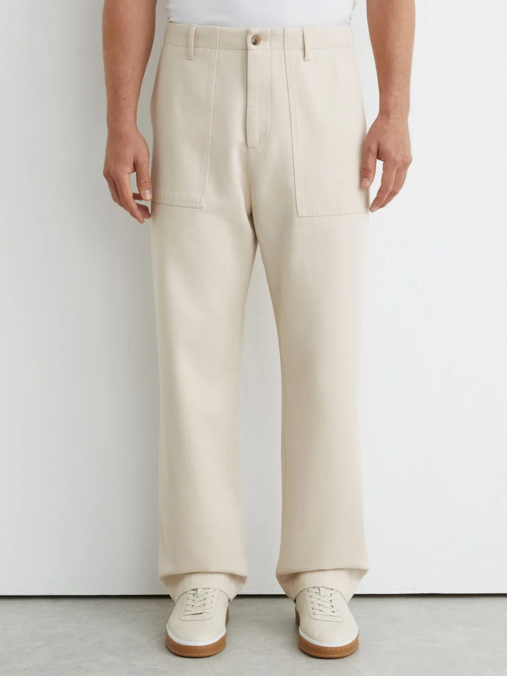 Reiss Stone Cotton and Wool Relaxed-fit Trousers, view 3