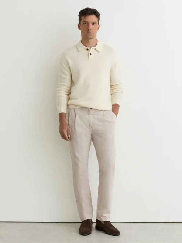 Reiss Stone Cotton-linen Side-adjuster Tapered Trousers