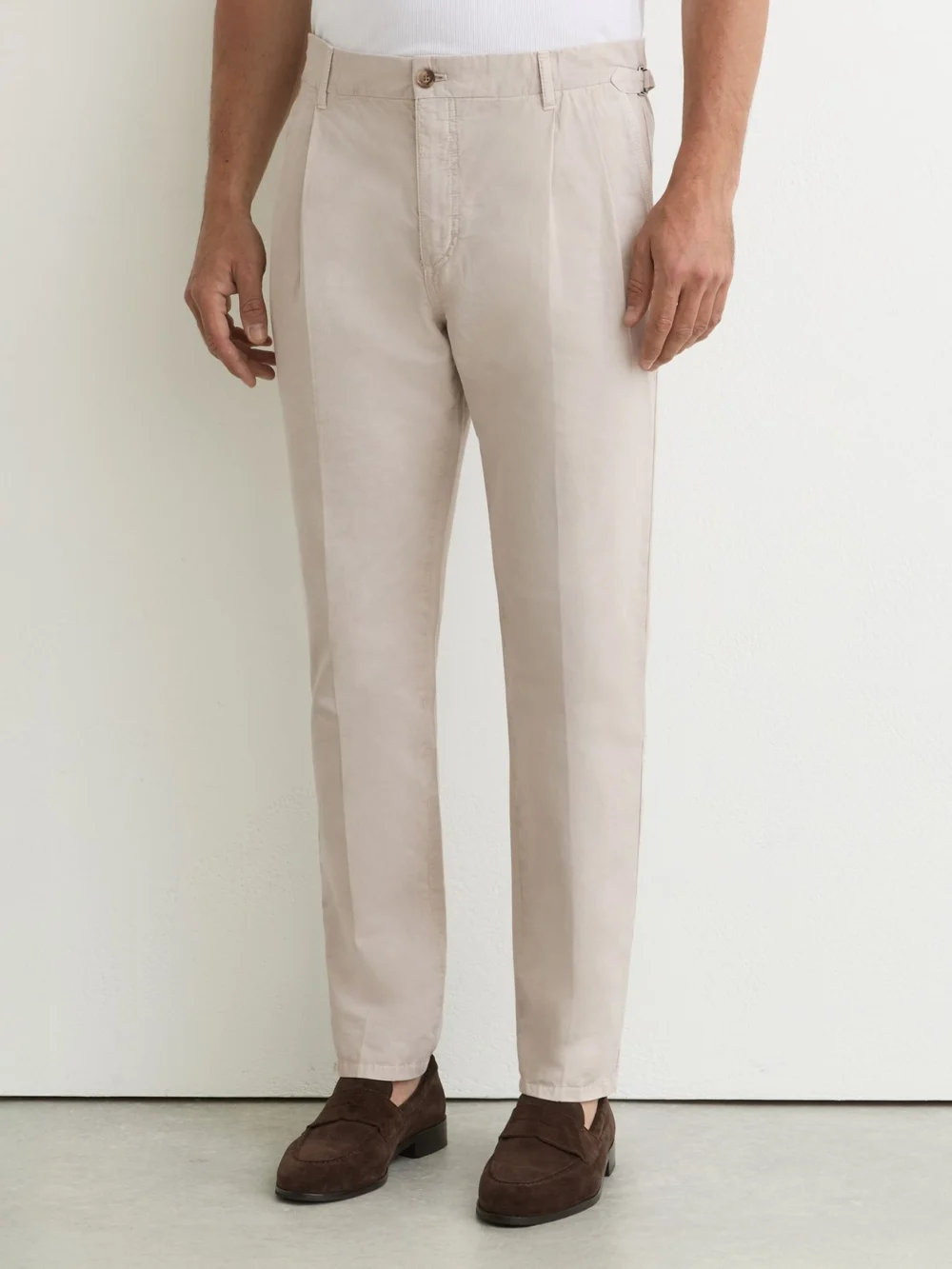 Reiss Stone Cotton-linen Side-adjuster Tapered Trousers, view 3