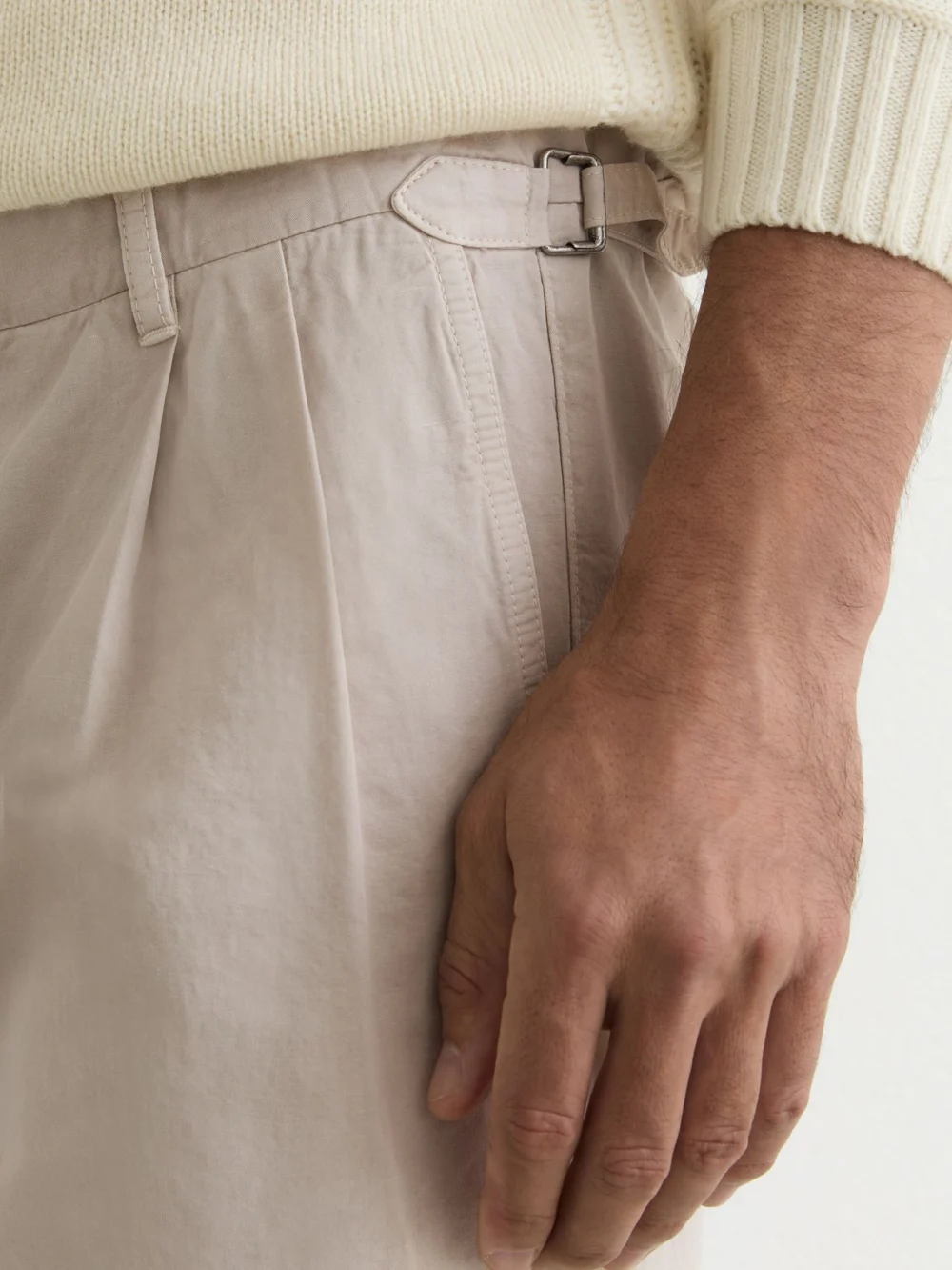 Reiss Stone Cotton-linen Side-adjuster Tapered Trousers, view 4