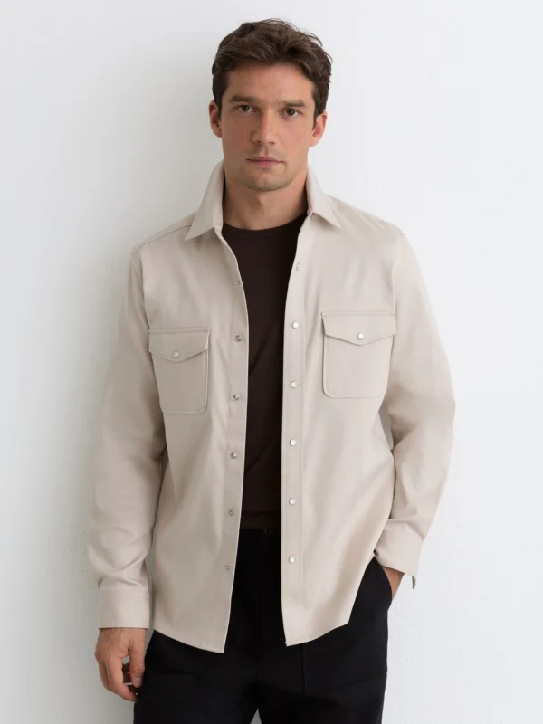 Reiss Stone Cotton-twill Twin-pocket Overshirt with Stretch
