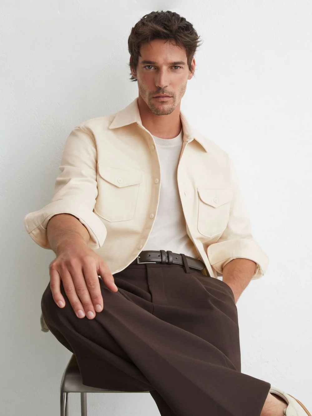 Reiss Stone Cotton-twill Twin-pocket Regular-fit Shirt