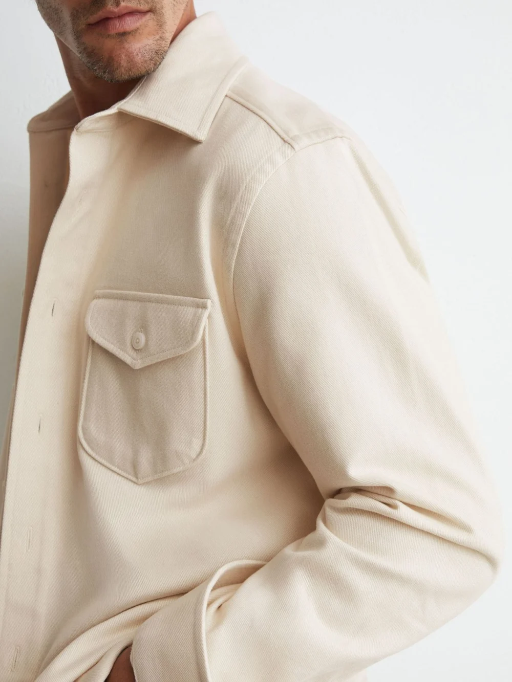 Reiss Stone Cotton-twill Twin-pocket Regular-fit Shirt, view 4