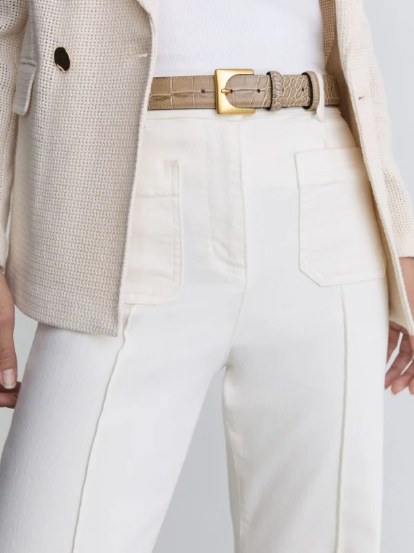 Reiss Stone Croc-effect Leather Square-buckle Belt