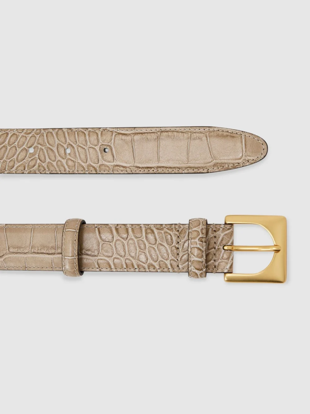 Reiss Stone Croc-effect Leather Square-buckle Belt, view 3