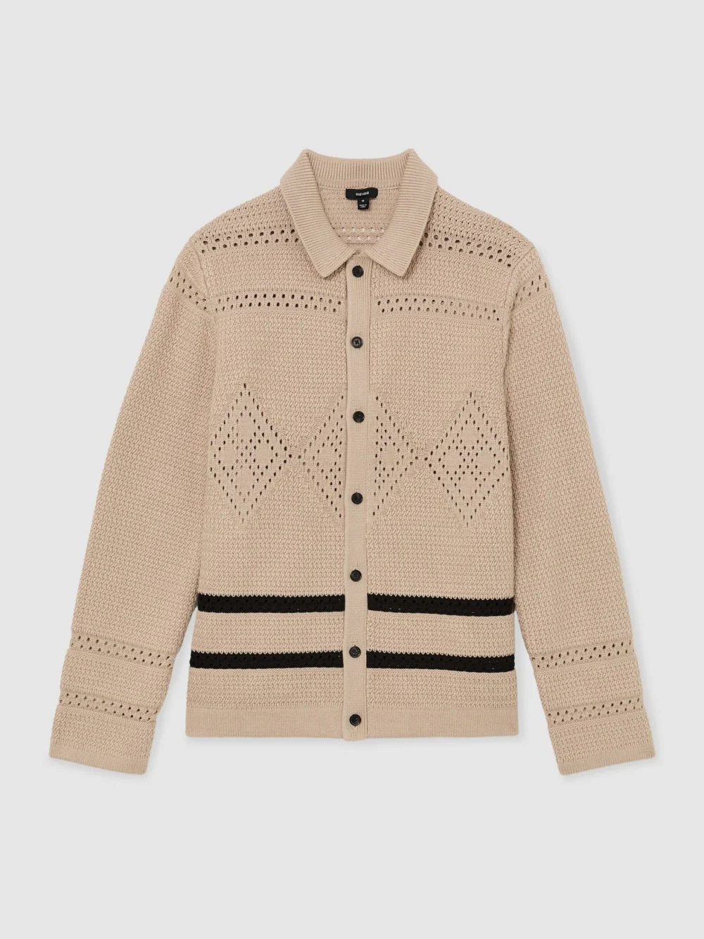 Reiss Stone Crochet-knit Button-through Jacket, view 2