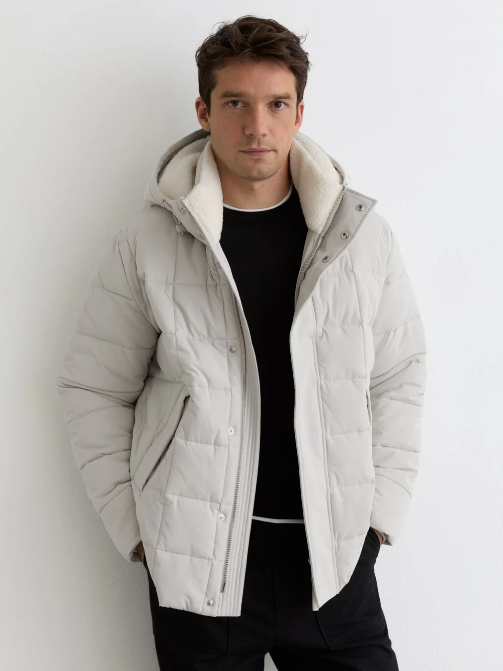 Reiss Stone Fleece-lined Hooded Puffer Jacket