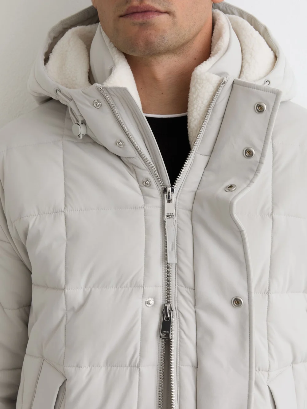 Reiss Stone Fleece-lined Hooded Puffer Jacket, view 4