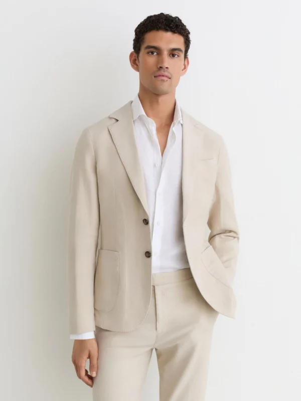 Reiss Stone Garment-dyed Piqué Single-breasted Suit Blazer Tailored-fit