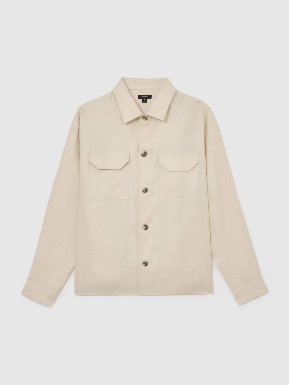 Reiss Stone Linen Herringbone-stripe Regular-fit Shirt, view 2