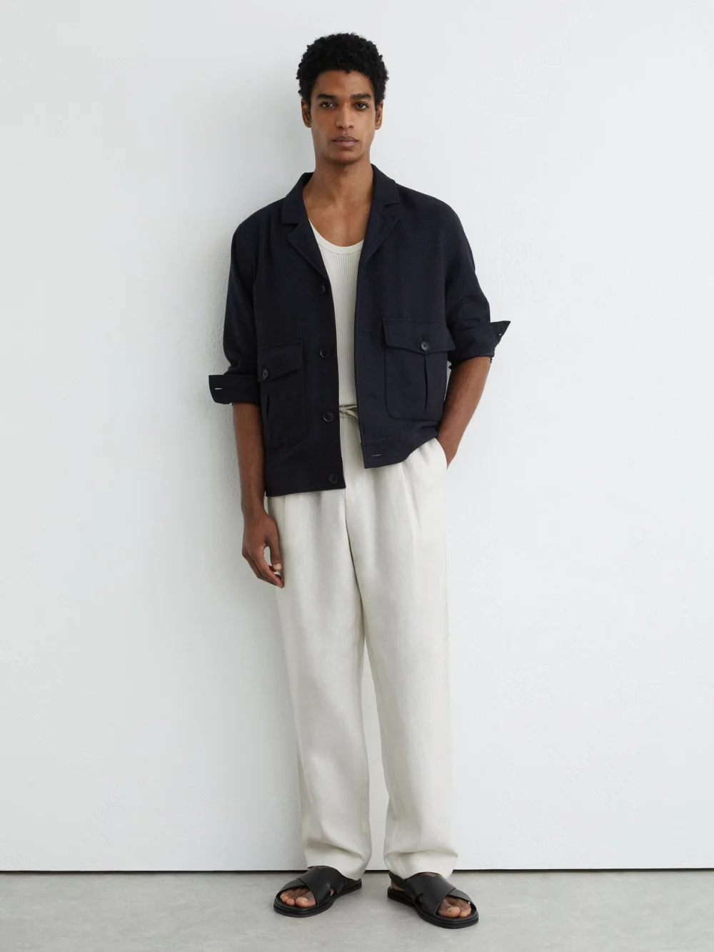Reiss Stone Linen Relaxed-fit Drawstring Trousers, view 3