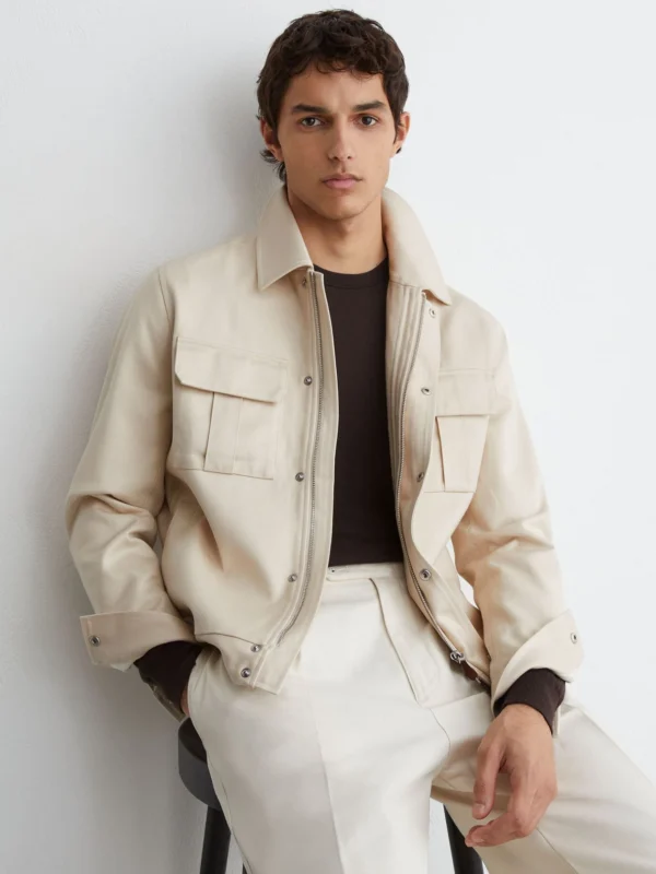 Reiss Stone Lyocell-cotton Twill Bomber Jacket