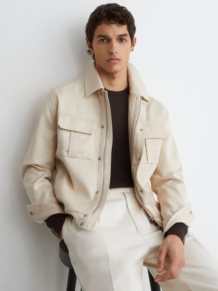 Reiss Stone Lyocell-cotton Twill Bomber Jacket