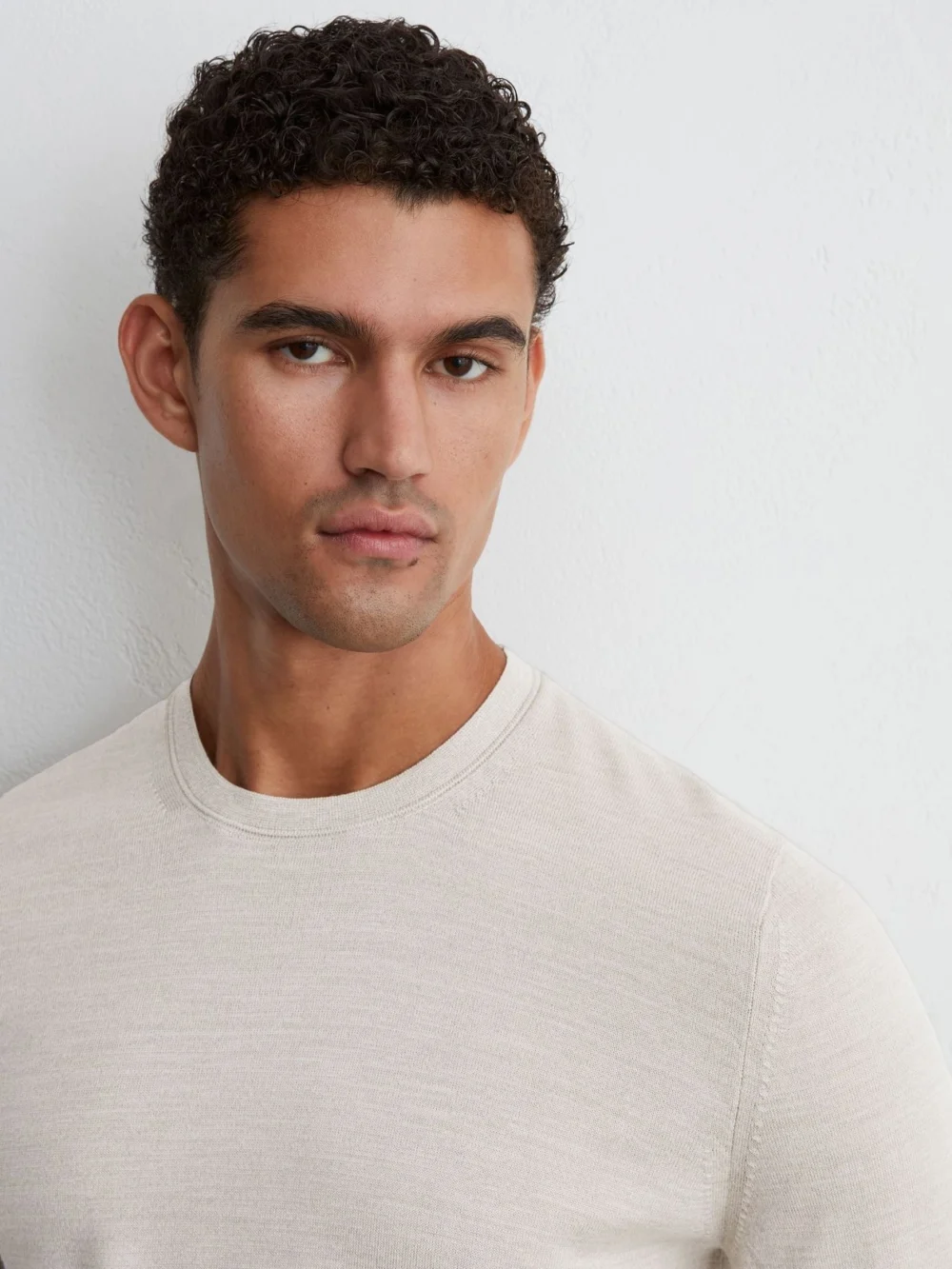 Reiss Stone Mouline Merino Wool Crew-neck Jumper