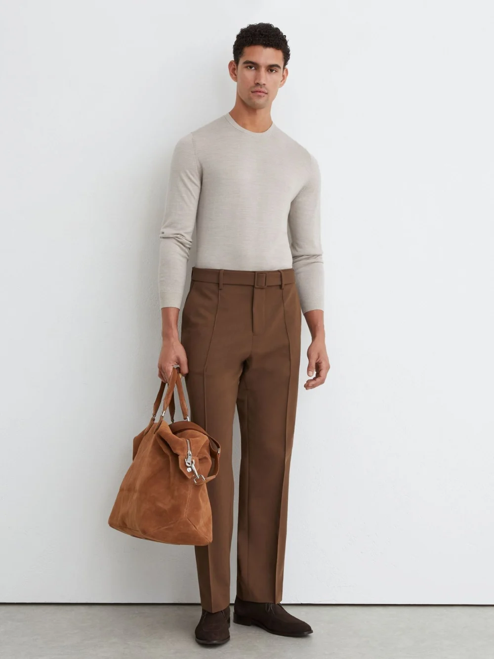 Reiss Stone Mouline Merino Wool Crew-neck Jumper, view 3