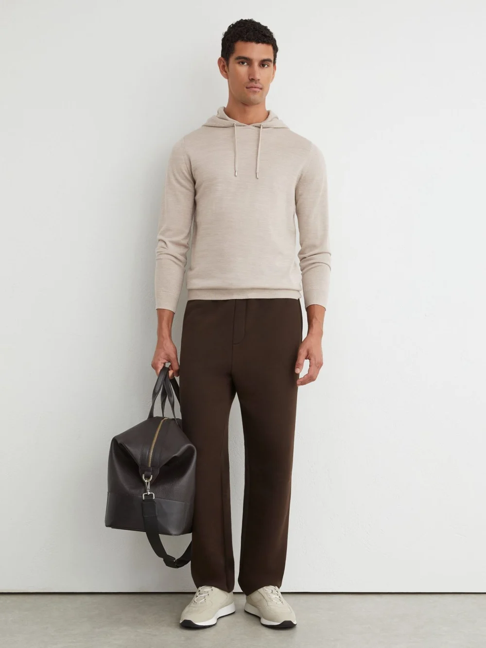 Reiss Stone Mouline Merino Wool Drawstring Hoodie, view 3