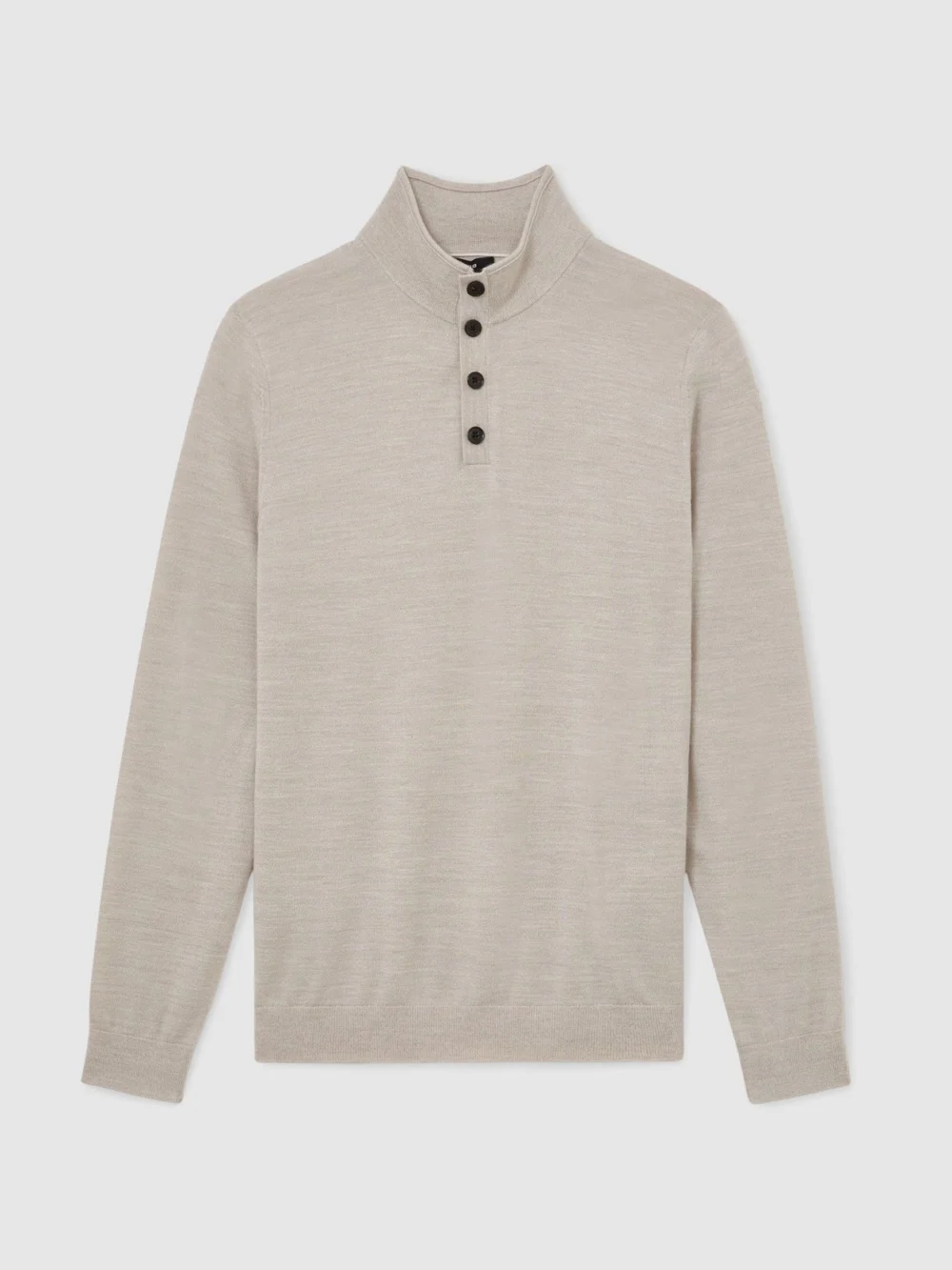 Reiss Stone Mouline Merino Wool Half-button Funnel Jumper, view 2