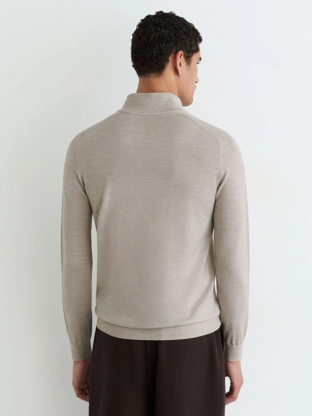 Reiss Stone Mouline Merino Wool Half-button Funnel Jumper, view 4