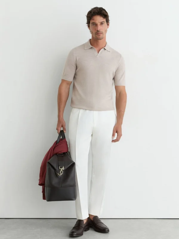 Reiss Stone Mouline Merino Wool Open-collar Polo Shirt