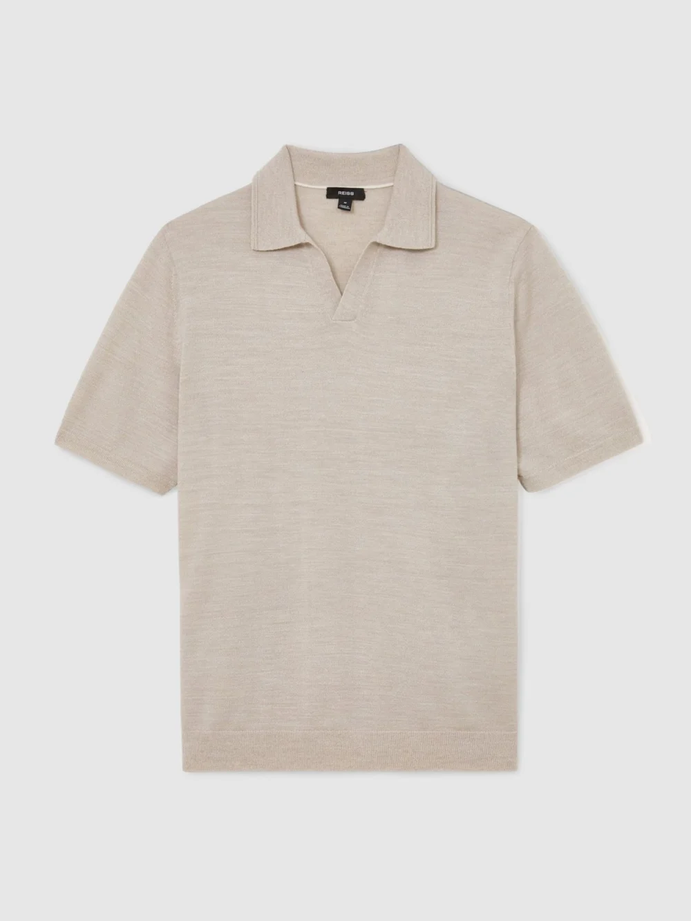 Reiss Stone Mouline Merino Wool Open-collar Polo Shirt, view 2