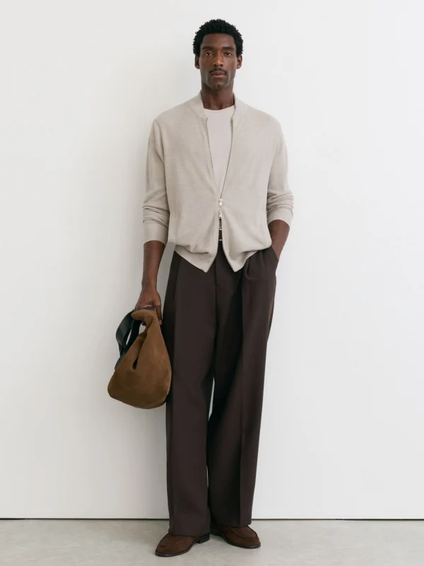 Reiss Stone Mouline Merino Wool Textured Bomber Cardigan