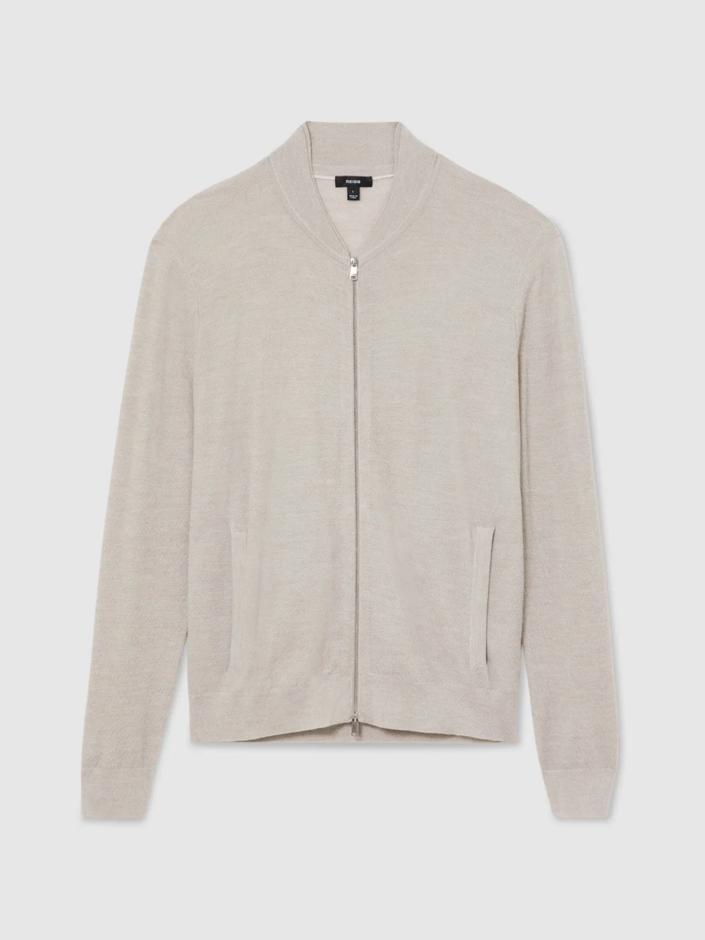 Reiss Stone Mouline Merino Wool Textured Bomber Cardigan, view 2