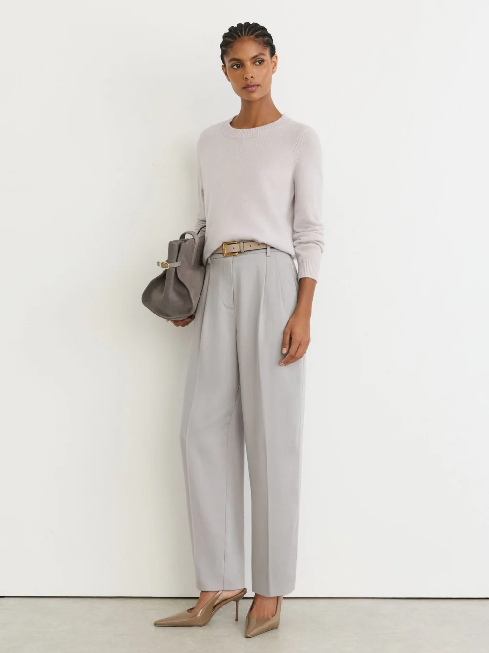 Reiss Stone Neutral Cashmere Crew-neck Jumper, view 4