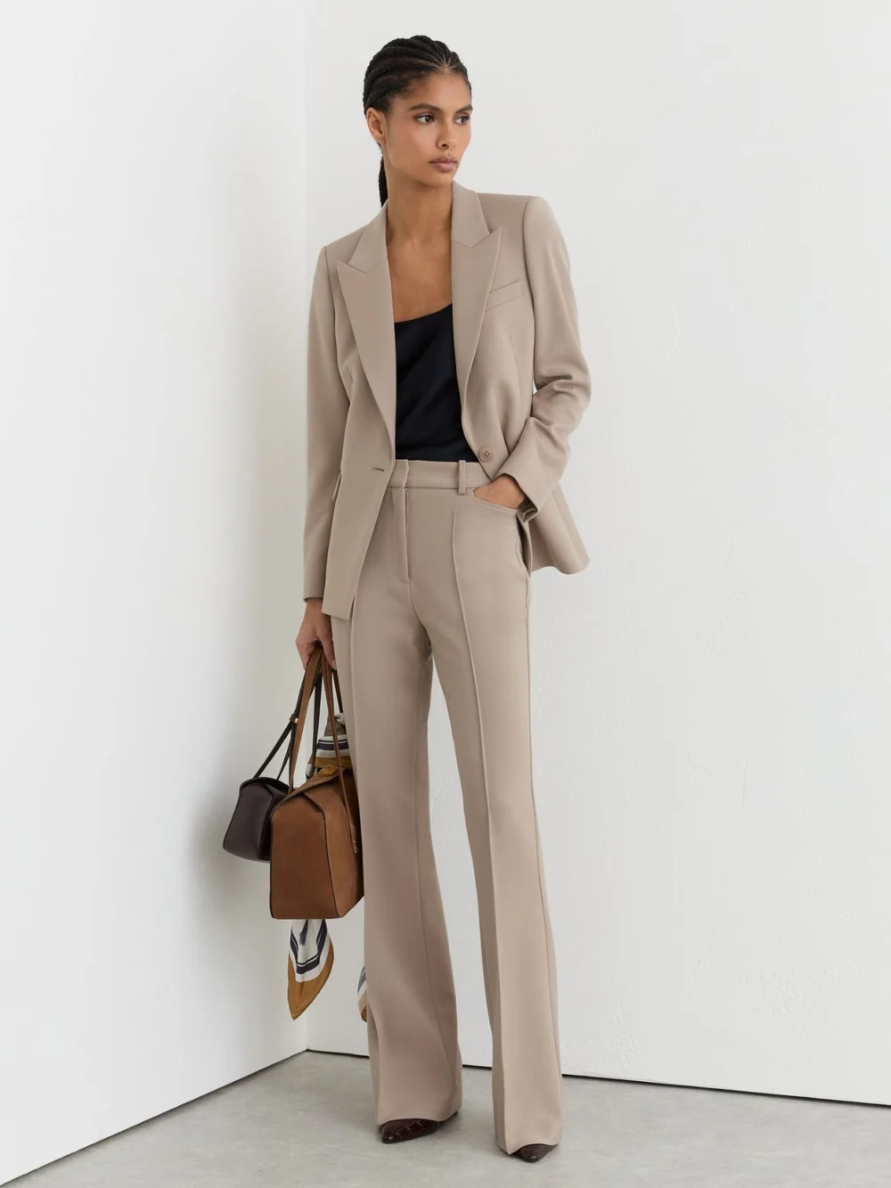 Reiss Stone Neutral Flared Suit Trousers