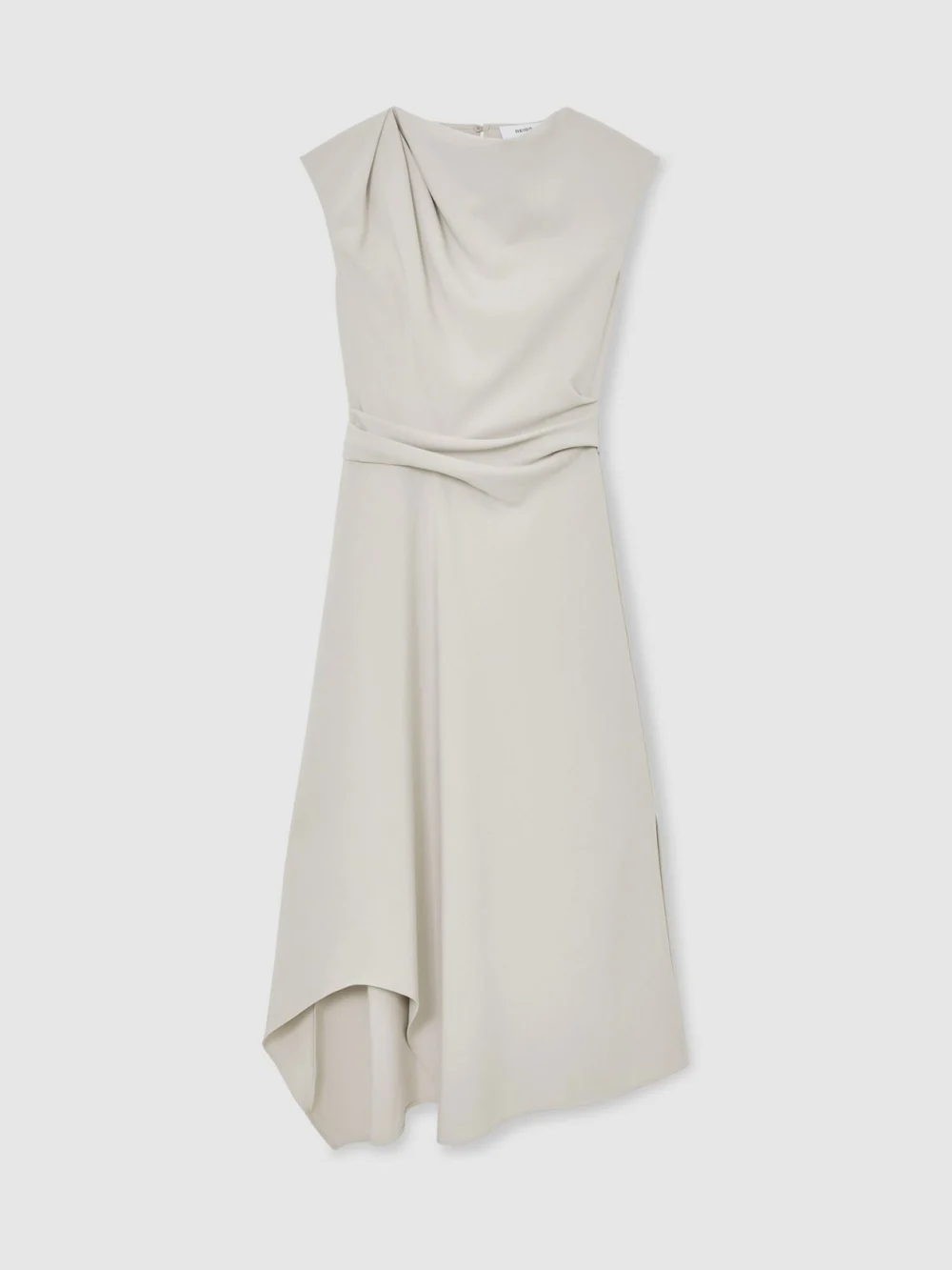 Reiss Stone Neutral Gathered-detail Draped Midi Dress, view 2