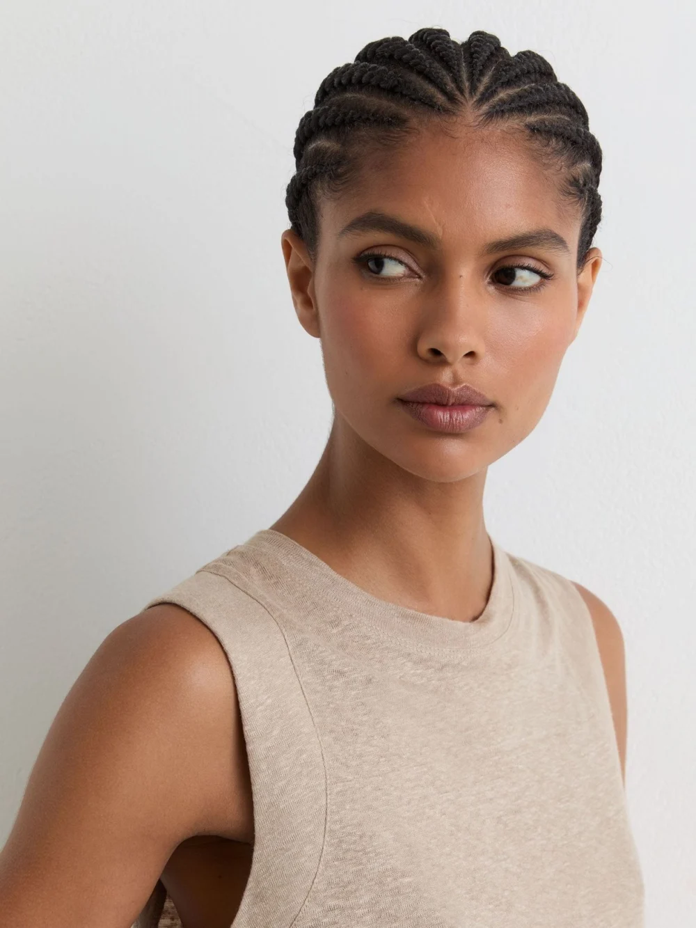 Reiss Stone Neutral Linen Jersey Crew-neck Vest